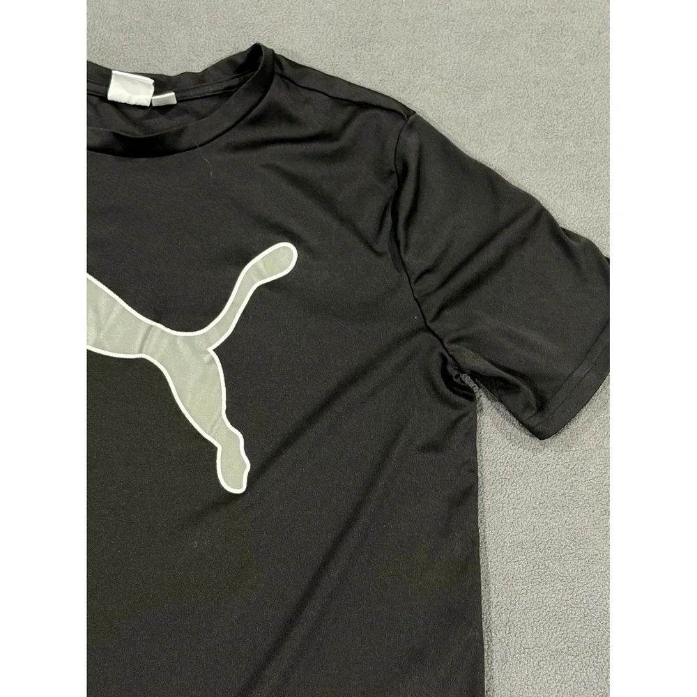 Puma Essentials T Shirt Boys L (14-16) Black Graphic Print Crew Neck Casual